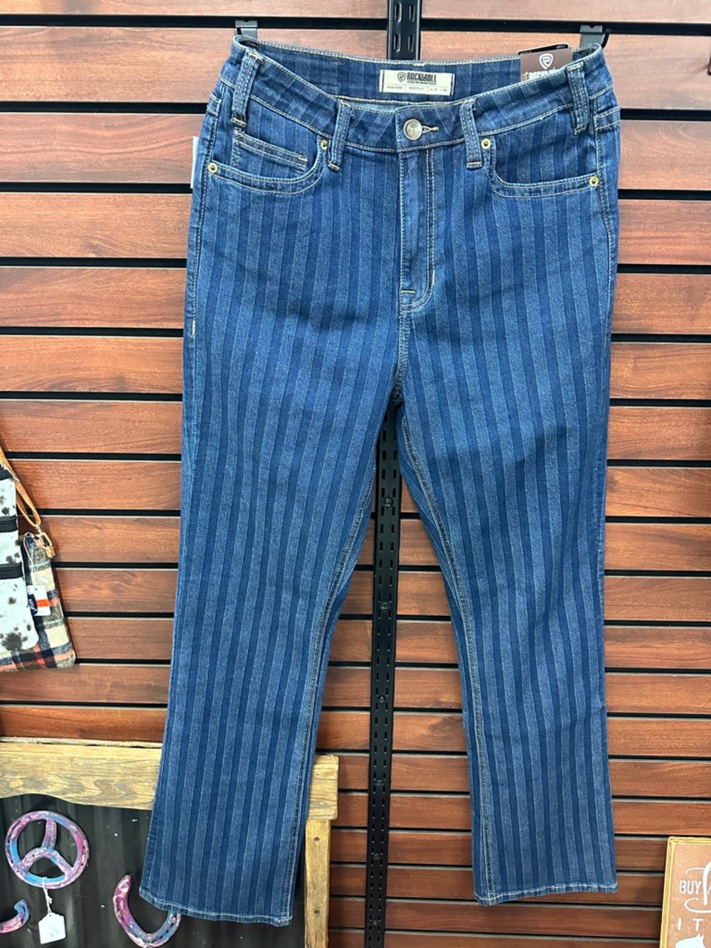 Rock & Roll Blue Striped Boot Cut Jeans